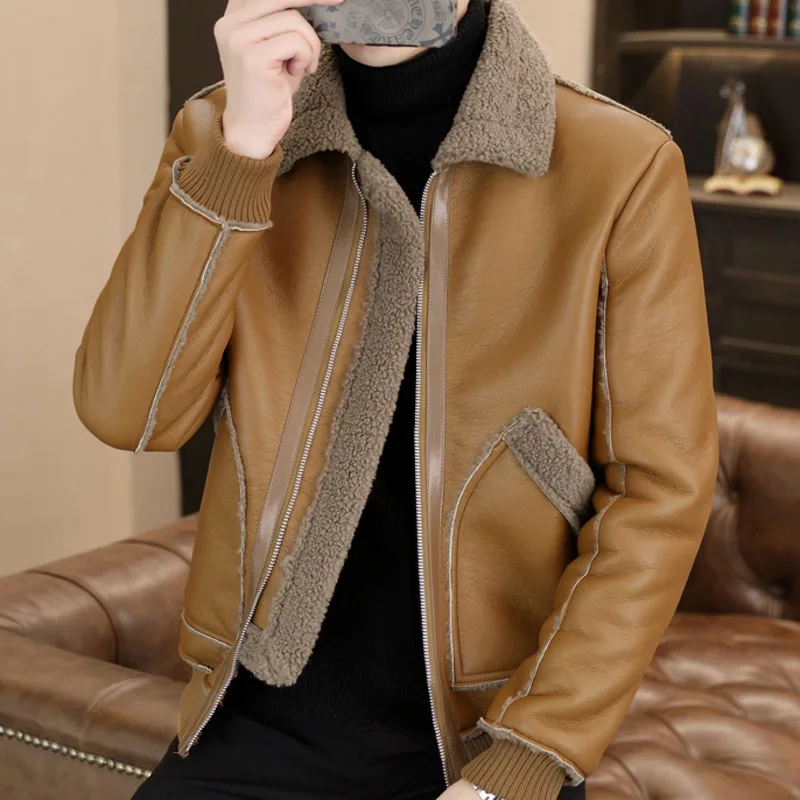 

Black Khaki Coat Casual Pu Chaqueta Cuero Korean Style Chaquetas Hombre Motorrad Jacke Zipper Lapel Jacket Faux Leather Jacket
