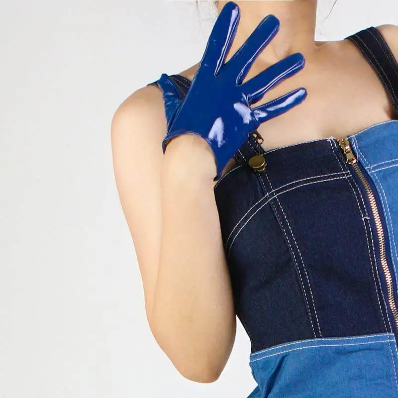 16 cm 6 Zoll extra kurze Handschuhe aus Kunstleder, PU, glänzend, schwarz, Cosplay, für Männer und Frauen, Mädchenmode, Touchscreen, empfindlich – Detail 8