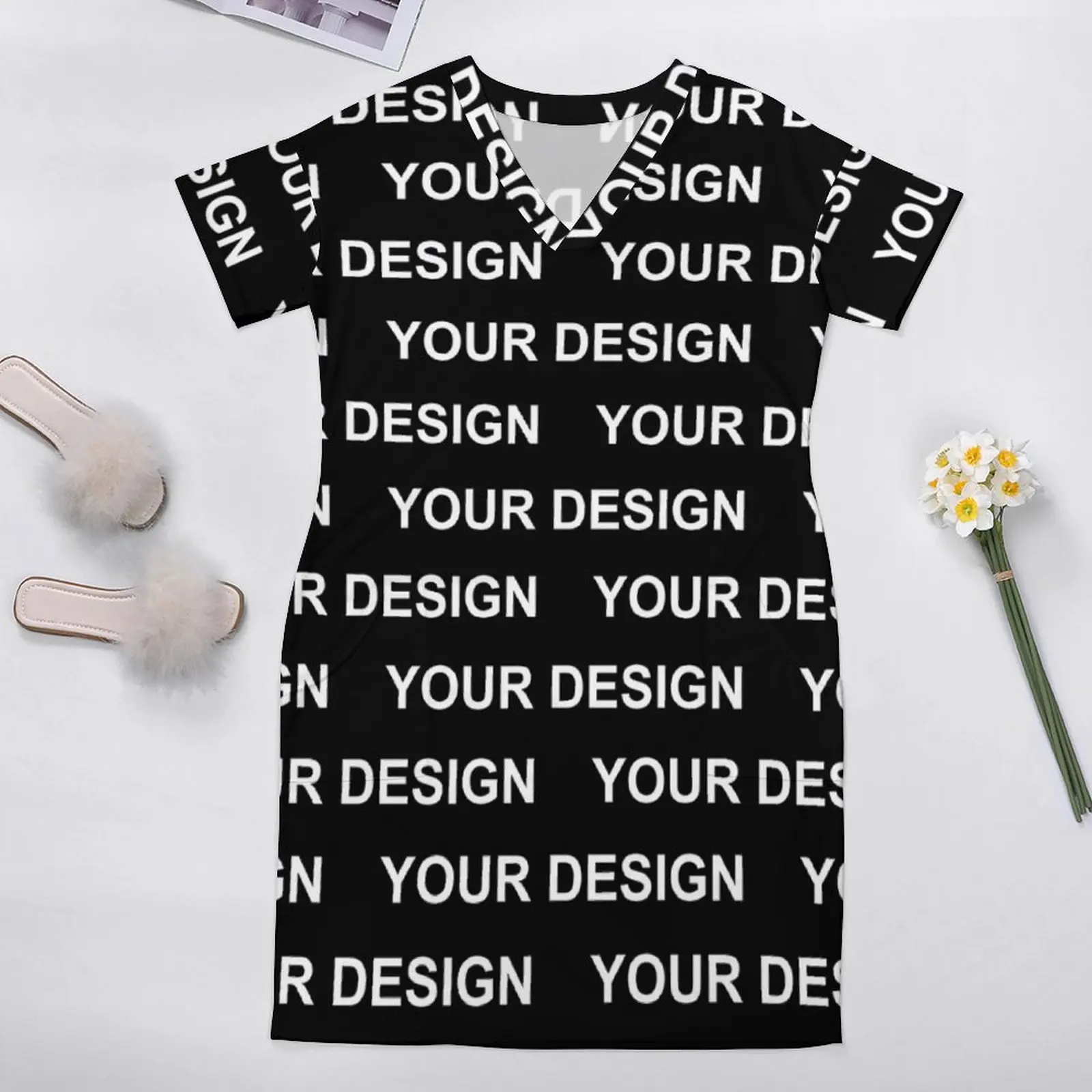 Adicionar design personalizado vestido casual senhoras feito sob encomenda sua imagem vestidos elegantes com decote em v streetwear padrão vestido mais tamanho