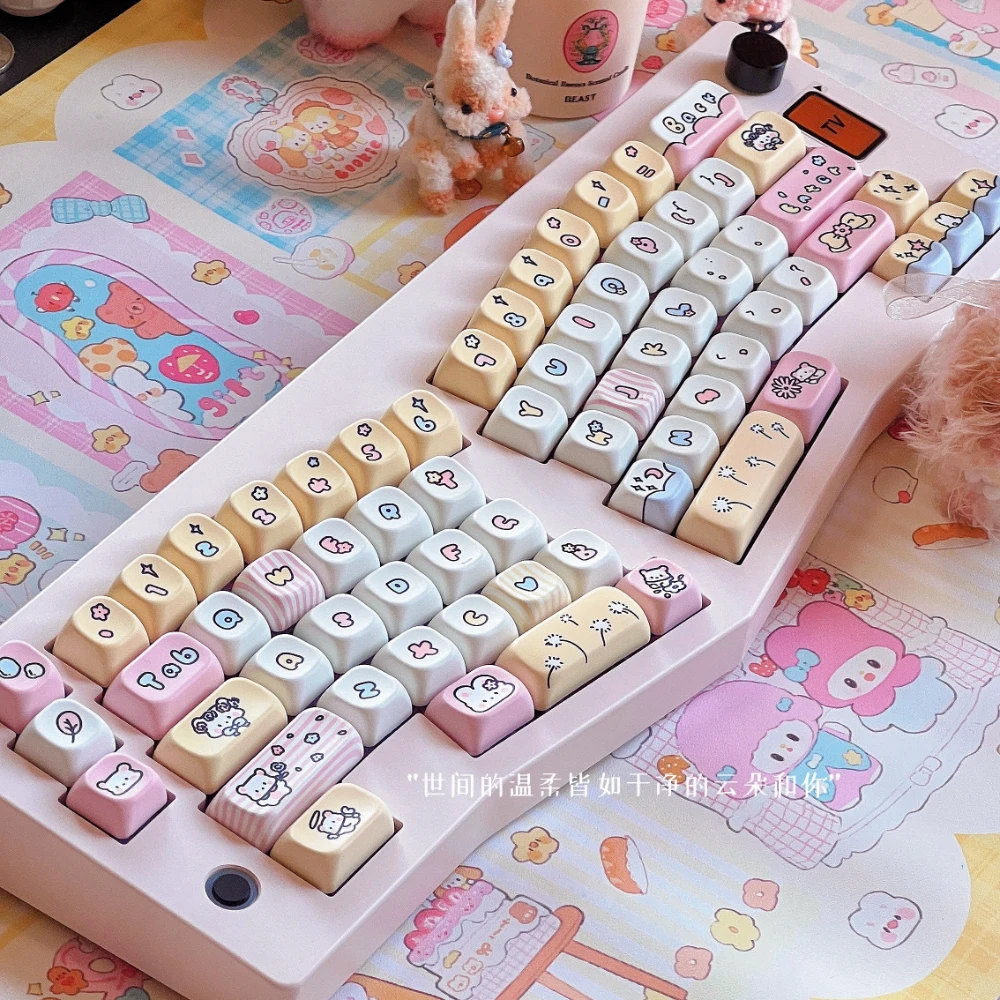 140 Toetsen Schattige Keycaps Voor Meisjes Tuin Op De Wolken Eoa Vijfzijdige Sublimatie Pbt Diy Mechanische Toetsenbord Cartoon Bunny Keycap