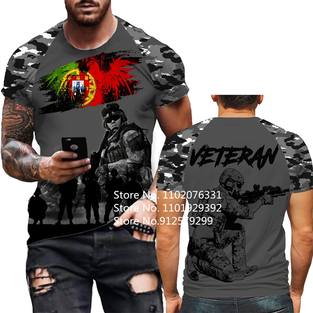 Vintage Soldier Portugal Flag 3D Printed T-shirts Army Veteran Short Sleeve Camouflage Casual T Shirt Men Tee Tops