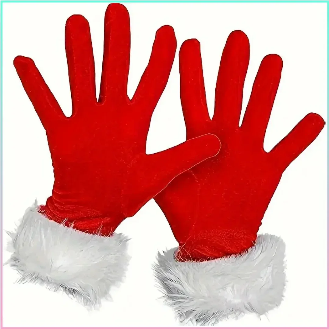 1set Velvet Santa Claus Gloves Full Finger Mitten Short Red Santa Christmas Mittens Birthday Gift New Years 2026 - view 6