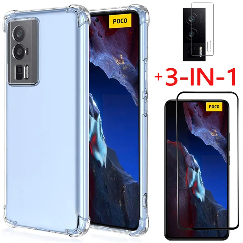 Poco F5 Pro 5G carcasa, cristal templado + funda para Poco-F5 F4 F3 funda Pocophone F5 Xiaomi Poco F4 GT fundas antigólpe de silicona carcasa Poco F5 Pro glass case Poco F5 funda