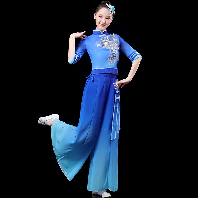 Adult classical dance costume Female graceful Chinese style ink wash dance costume Yangko dress modern fan dance suit