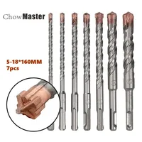7 Pcs 4 Flute SDS Plus Hammer Drill Bit Set 5 6 8 10 12 14 16 18mm 160 200mm For Concrete Brick Block Stone Masonry And Granite