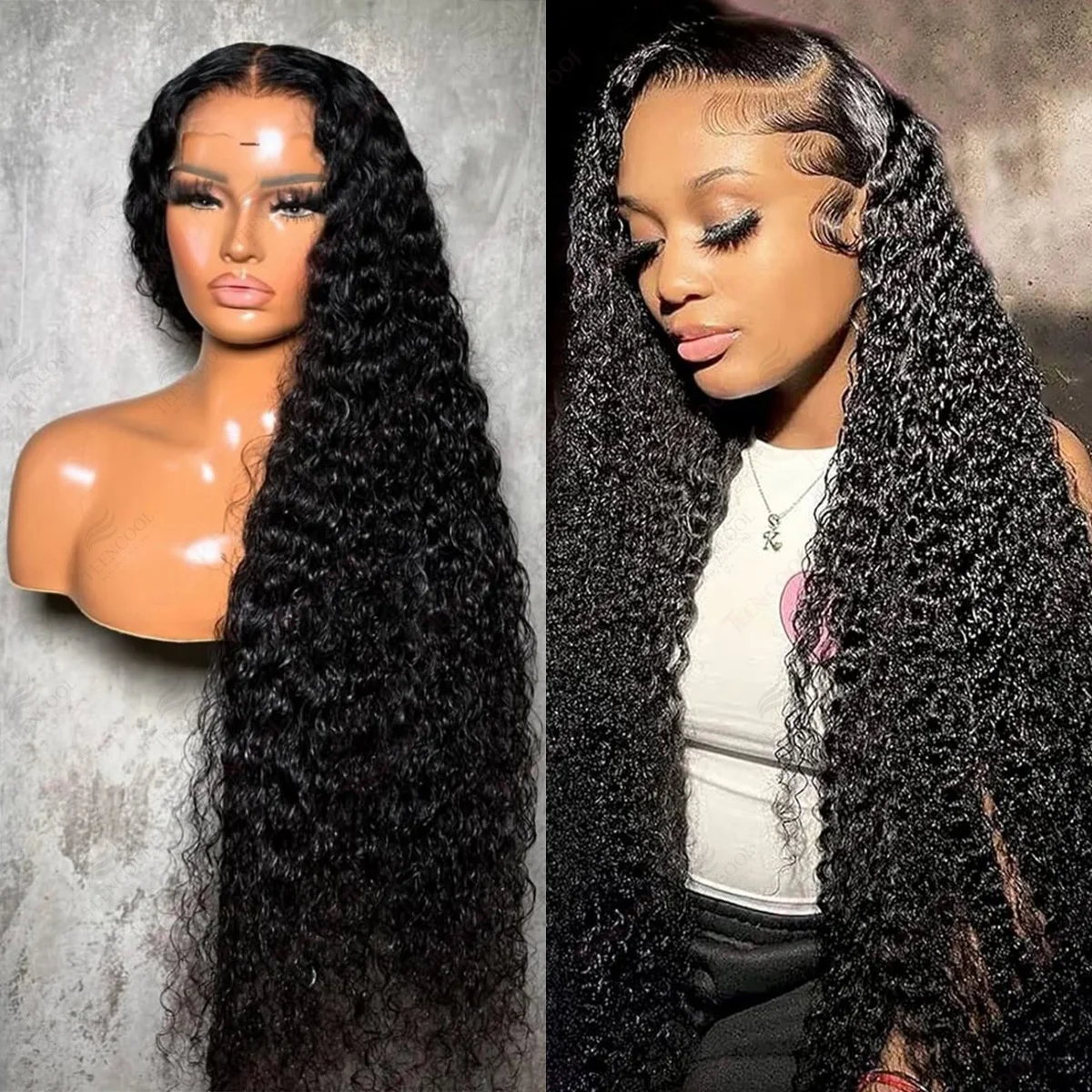 

40-дюймовый 13x6 HD Прозрачный парик из натуральных волос на кружеве для чернокожих женщин Вьющийся парик Предварительно выщипанные глубокие волны Волнистые фронтальные парики