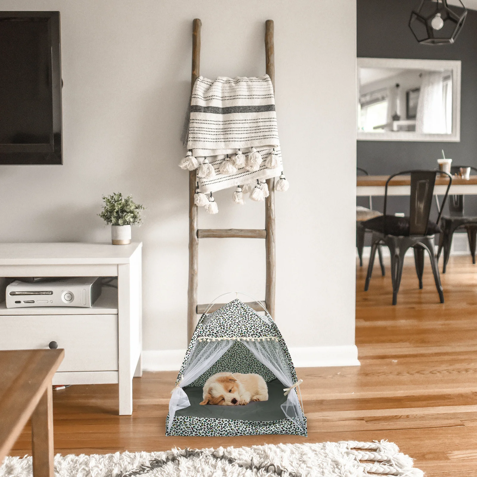 Tienda de campaña para perros, casa de juegos para mascotas con estampado Floral desmontable y lavable para gatos, perros, interior, exterior, gris oscuro, tamaño Xl