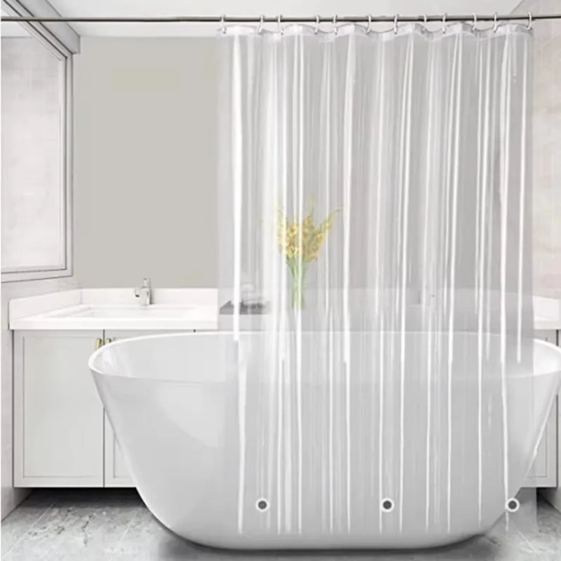 PEVA Bathroom Shower Curtains No Punching Lining Waterproof Bathtub Bathing Cover Plastic Mildew Proof Bath Curtain with Hooks