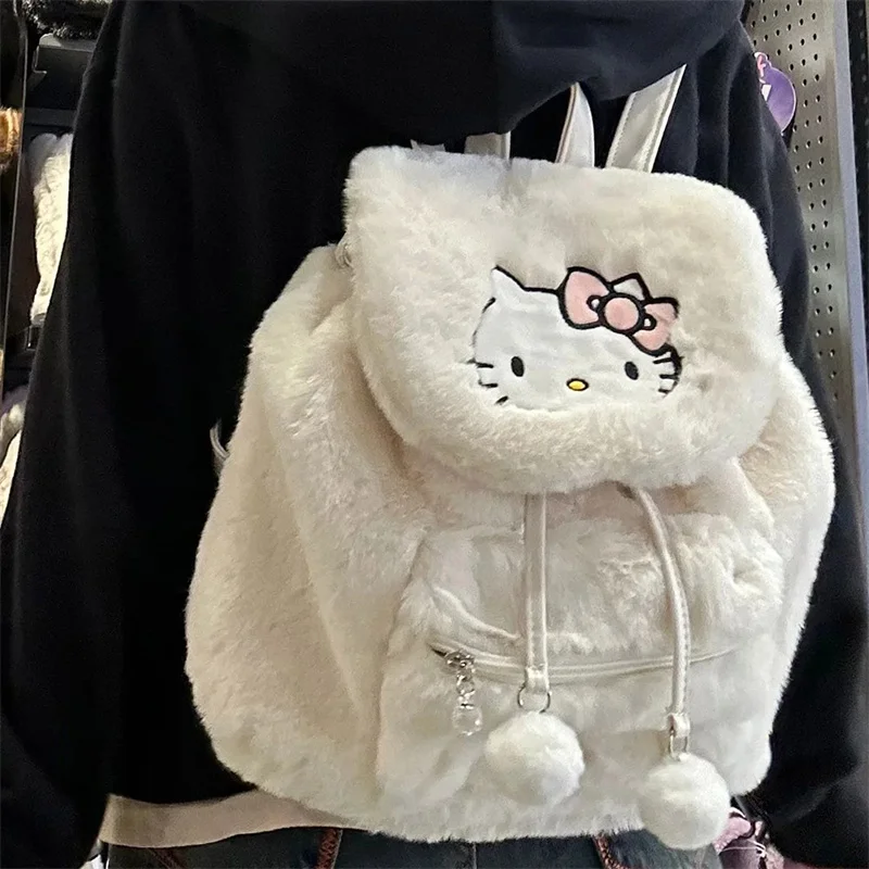 

Sanrio Plush School Bag Kawaii Furry Shoulder Bag Simple All-match Handbag Cute Fluffy Satchel Tote Short Trip Backpack For Girl