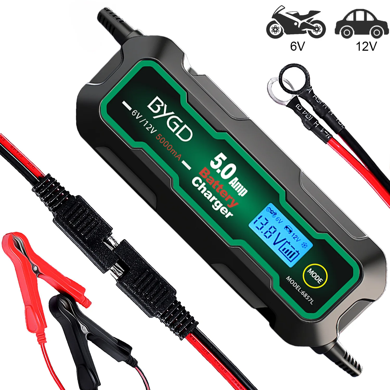 

6V/12V Intelligent 5A Car Battery Charger LCD Display Lead-Acid Battery Charger