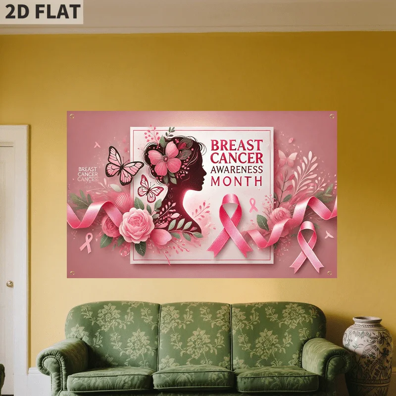 1pc Breast Cancer Awareness Hope & Strength Polyester Banner, Multipurpose Party Decor, for Weddings, Birthdays, Anniversaries