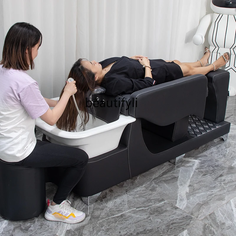 Barber Shop and Washing Bed Hair Salon Ceramic Basin for Hair Washing Station Massage Half Lying Flushing Bed