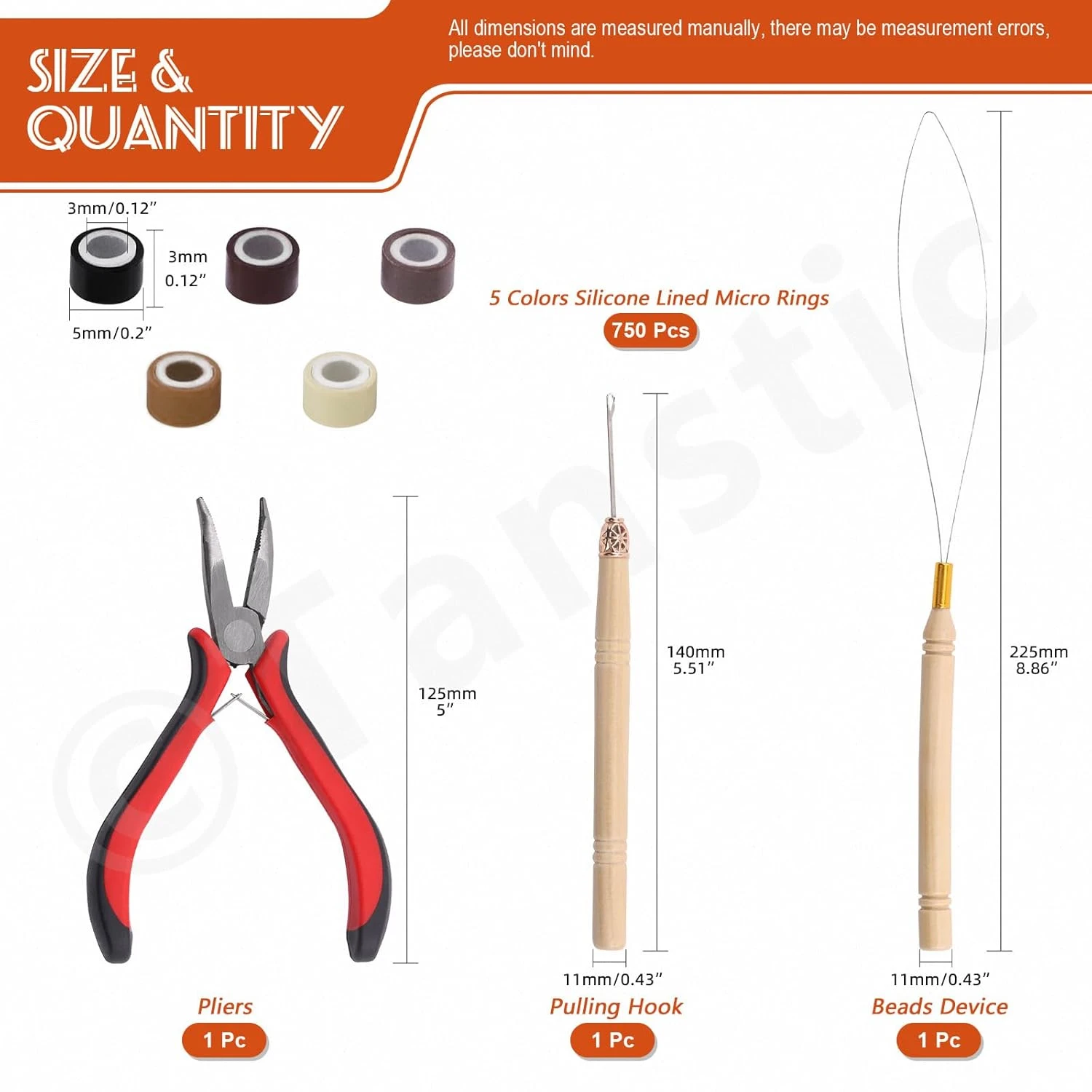 طقم وصلات الشعر، بما في ذلك 1000 قطعة 5 ألوان خرزة وصلات الشعر مع كماشة الشعر، وحلقة خطاف السحب وإبرة هدية عيد الميلاد