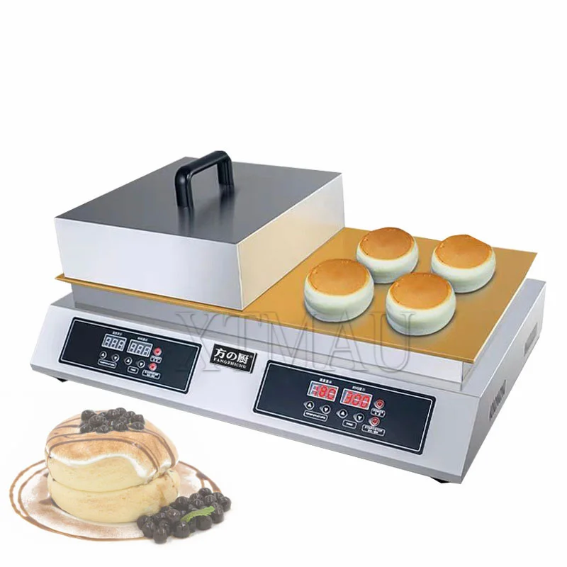 Commercial Double Head Souffle Maker Snacks Machine Copper Pan Rapid Heating Fluffy Pancake