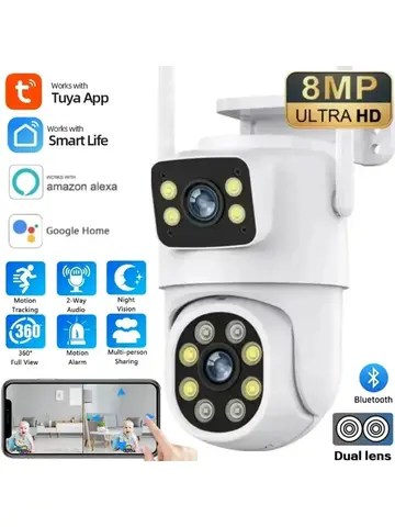 4K 8MP Tuya 듀얼 렌즈 PTZ WIFI 카메라 풀 HD 듀얼 스크린 Ai 인간 자동 추적 야외 4MP 보안 비디오 감시 카메라