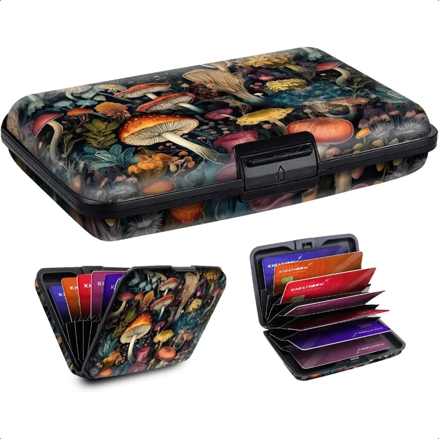 

Mini RFID Aluminum Credit Card Holder for Women Men Slim Business Hard Card Case Cute Card Wallet ID Case Boho Colorful Mushroo