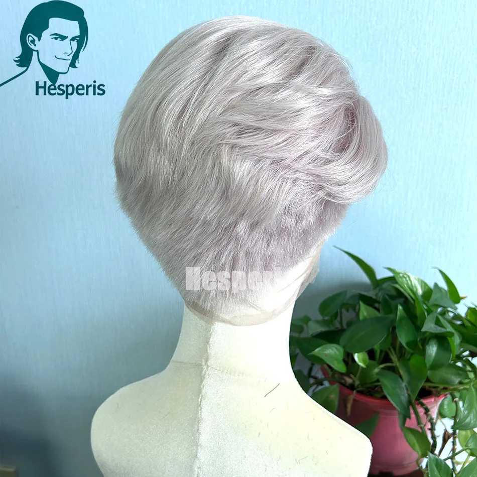 Hesperis pré estilo natural loira cheia do laço peruca masculina pré-corte prótese cabelo raspado corte perucas de renda para homens curto peruca loira