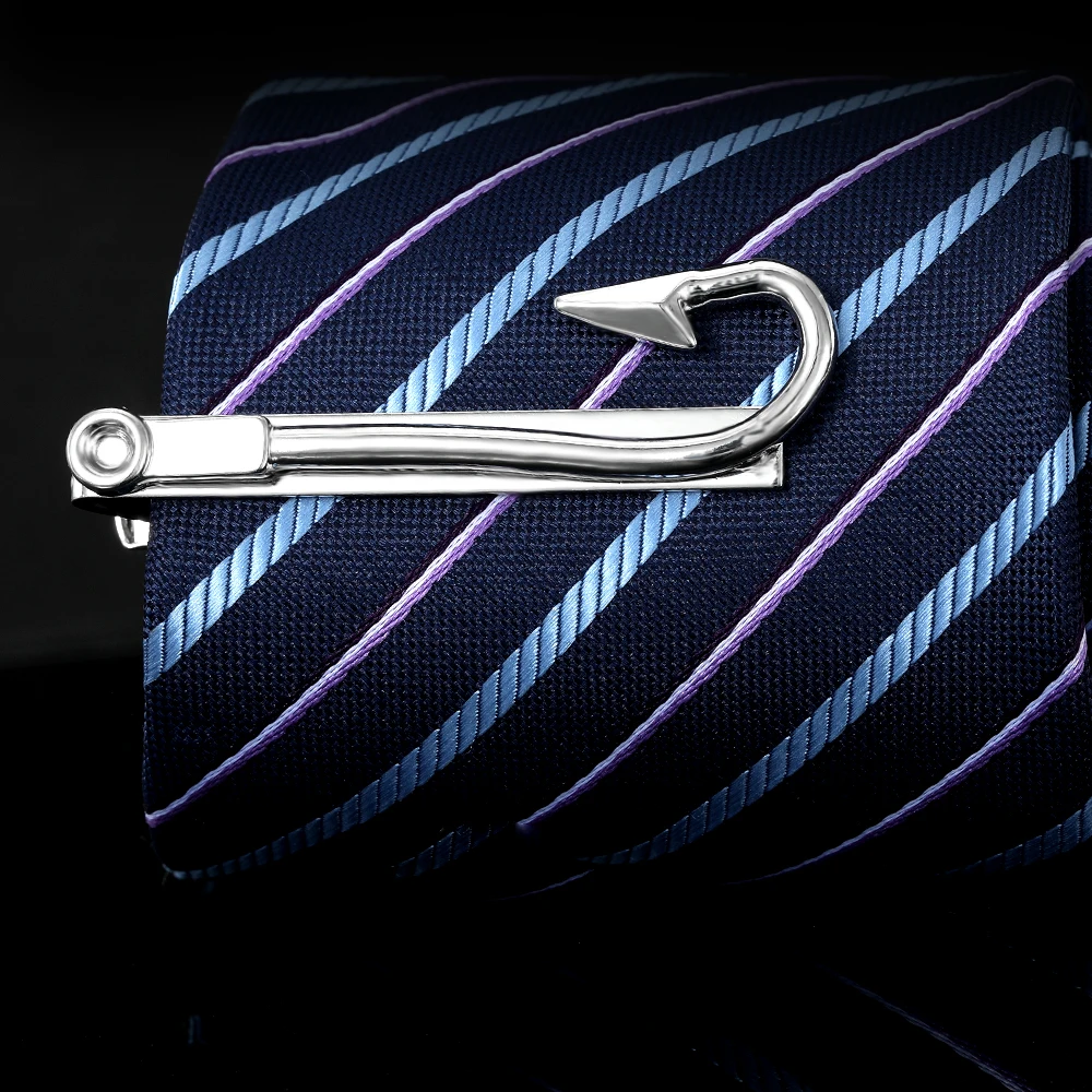 Creative Fishing Hook Shaped Tie Clip Angling Design Mens Necktie Bar Tie Fastener for Fishing Themed Events Daily Wear