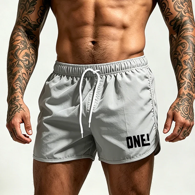 Men's beach pants, casual quick-drying shorts Elastic Drawstring Waist Gym Running Letter Print Summer Swim Trunks-T59