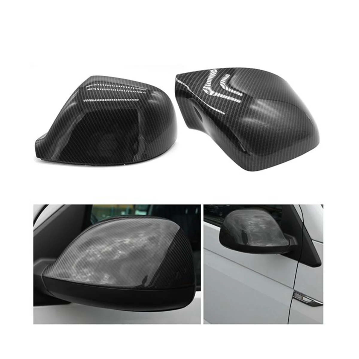 Carbon Fiber Rearview Side Glass Mirror Cover Trim Frame Side Mirror Caps Replacement for Transporter T6 2016-2019