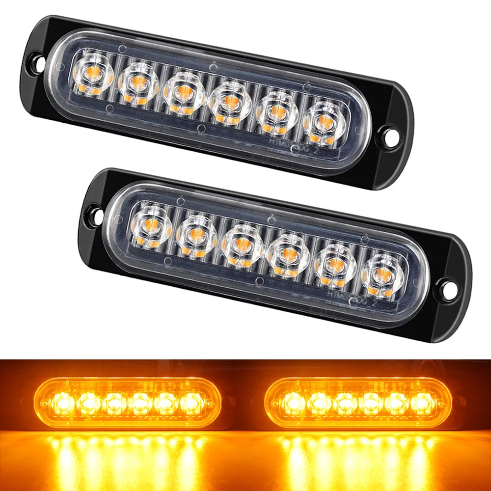 Car Led Strobe Warning Light Grill Flashing Emergency Truck Trailer Beacon 6 LED Side Flash Signal Lamp For 12~24V vehicle