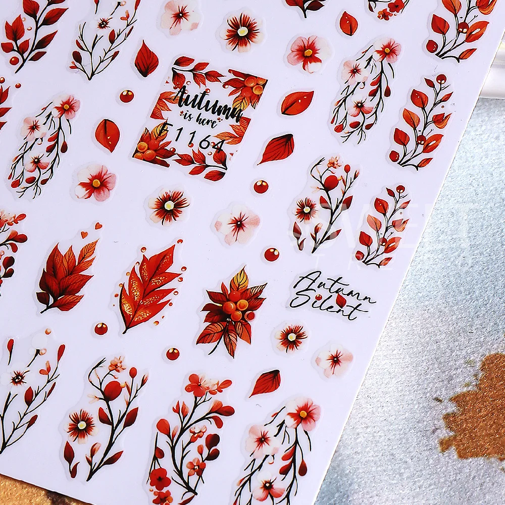 SWEET TREND-5 Stück/10 Stück Herbst-Nagelaufkleber Cartoon-Autumn-Ahornblätter-Kürbis-Elch Selbstklebende Aufkleber Halloween-Maniküre-Deko – Detail 3