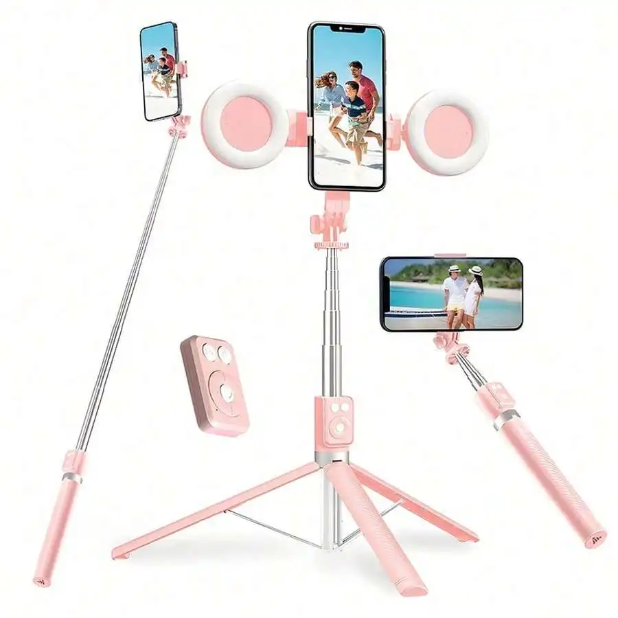 

Adjustable Dual Color Temperature Fill Light Selfie Stick Tripod With Dimming Knob For Makeup Live Streaming Photography