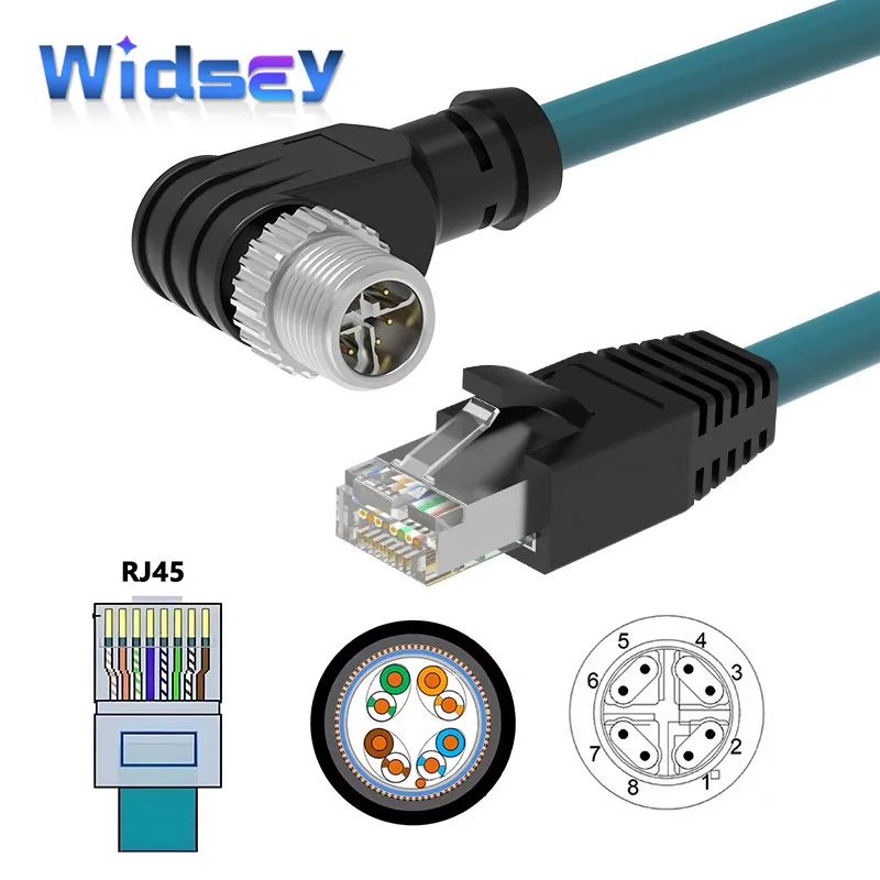 

X-encoded 8Pin M12 Male to RJ45 Ethernet Connector Line Gigabit Data Transmission Network Cable Industrial 8P X-type Coding Wire