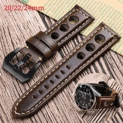 Breathable Leather Strap 20mm 22mm 24mm Vintage Cowhide Bracelet for Men Women Universal Wristband Waterproof Sport Watch Band