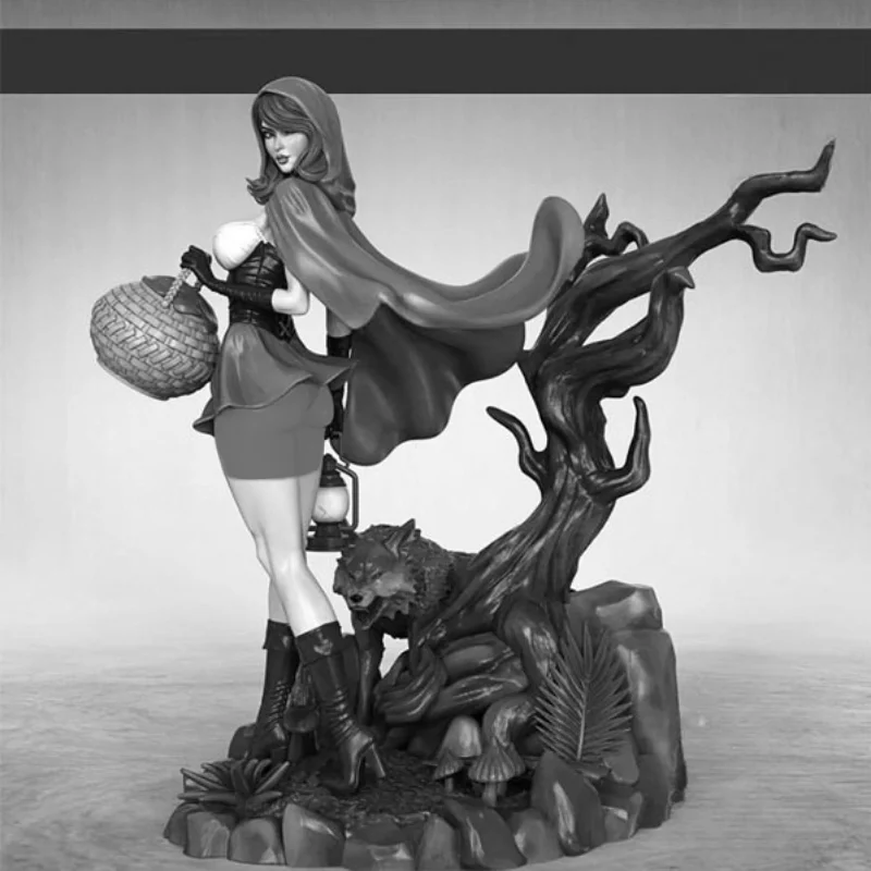 

1/24 75mm Scale Resin Figure Model Kit Fantasy Miniature Girl and Wild Wolf Hobby GK Statue Unassembled Unpainted