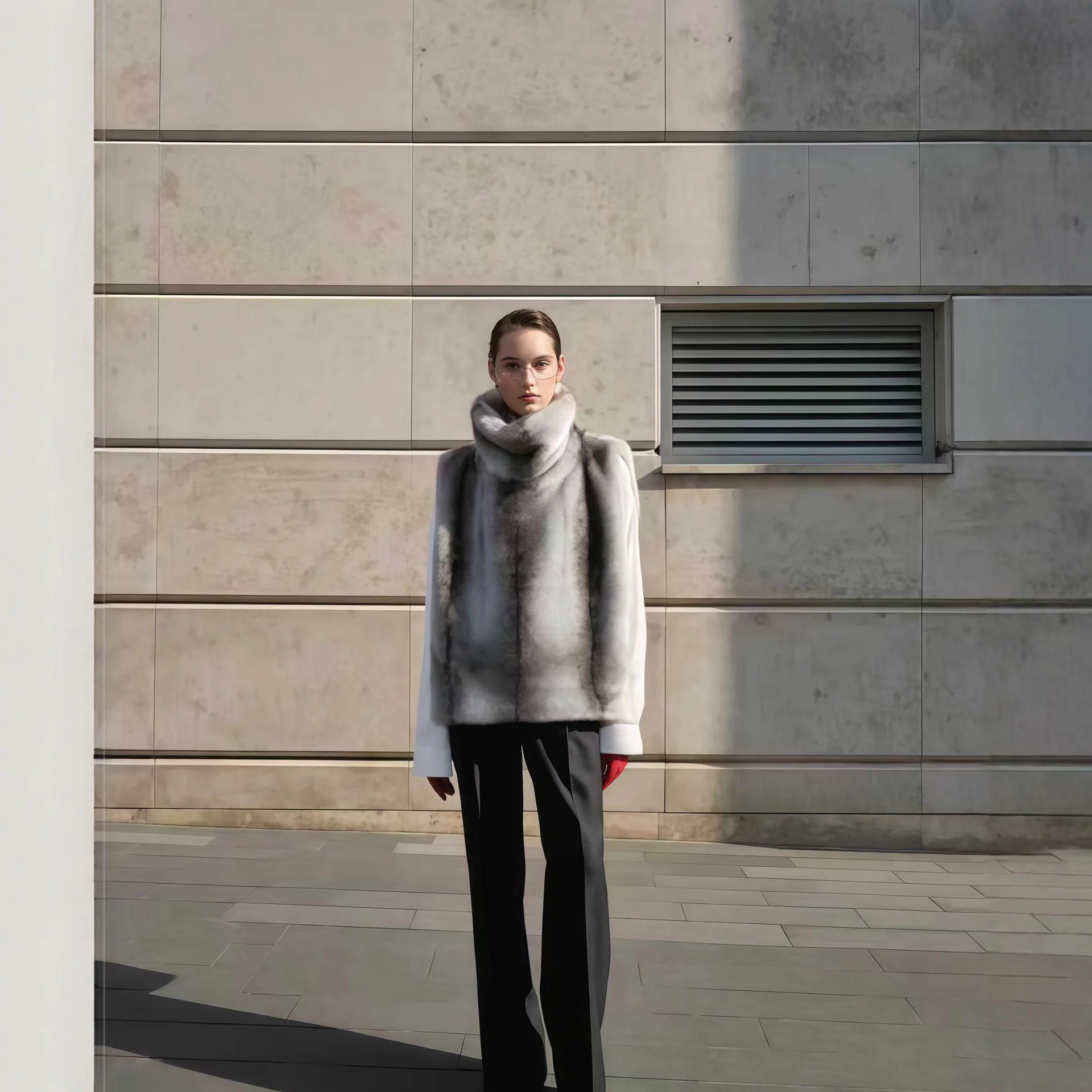 تصميم الشتاء النساء ايكو الفراء سترة فضفاضة الفضة الرمادية الدائمة طوق سيدة فرو منك سترة أفخم أكمام معطف الفرو للإناث #4