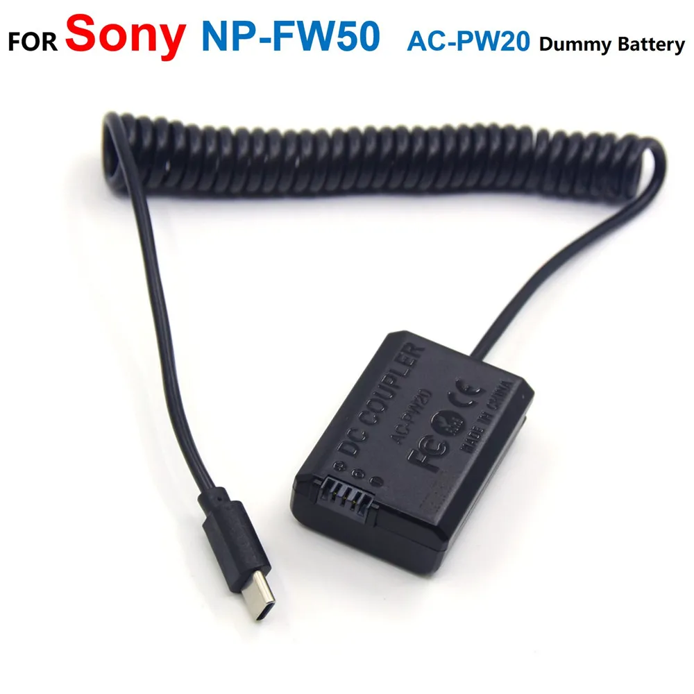 NP-FW50 AC-PW20 Fake Battery USB C Power Bank PD Adapter Cable For Sony ZV-E10 A7M2 A7II A7S2 A7R A7RII A6000 A6300 A6400 A6500