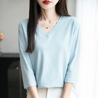 Spring And Summer New White Mercerized Cotton Cropped Sleeve T-shirt Feminine Joker 100% Cotton Bottoming Shirt Half Sleeve - Image 6