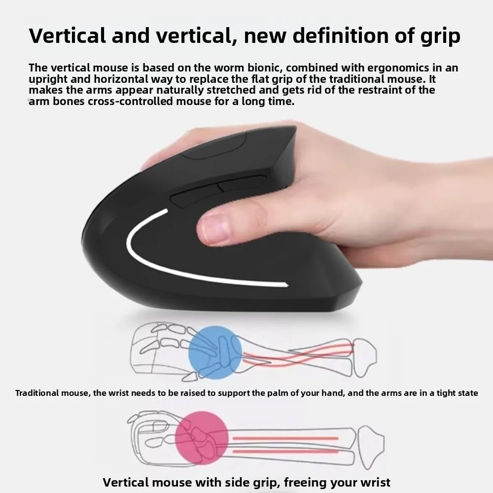 

Беспроводная мышь 2,4G Вертикальная мышь Светящиеся кнопки отключения звука Вертикальная проводная мышь Портативная удобная компьютерная мышь для дома