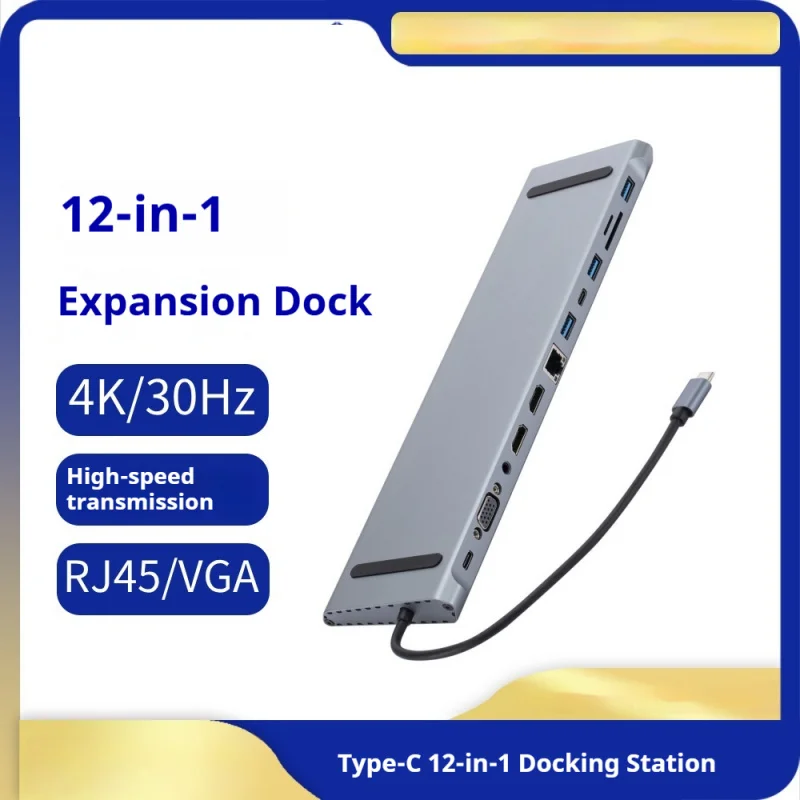 

12-in-1 Type-C Docking Station, MST Technology, Dual HDMI, Gigabit Ethernet, Multi-screen Display for Laptop