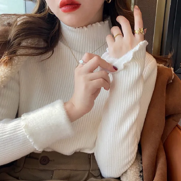 Fall/Winter New Style Women's Innerwear One-piece Fleece Sweater Women's Fall/Winter Slim-Fitting Thick Fleece Base Top