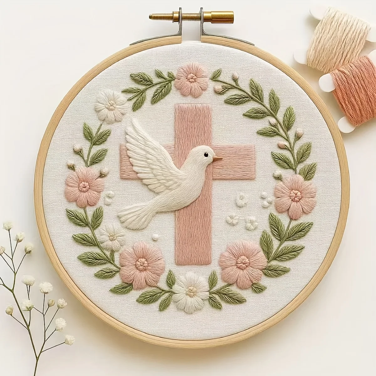 A Complete Set Of Bible Books And Winter Church Scene Embroidery With Cross Doves - DIY Religious Cross-stitch Craft, Including
