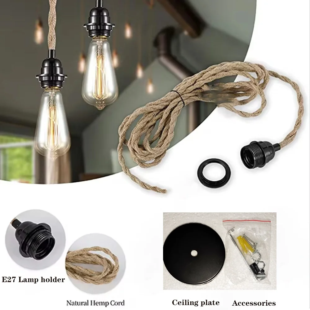 Jute Rope Pendant Lamp Ceiling Lighting Fitting E27 Bakelite Lamp Holder Hanging Kits with Hemp Rope  Cable Holder Lamp Socket