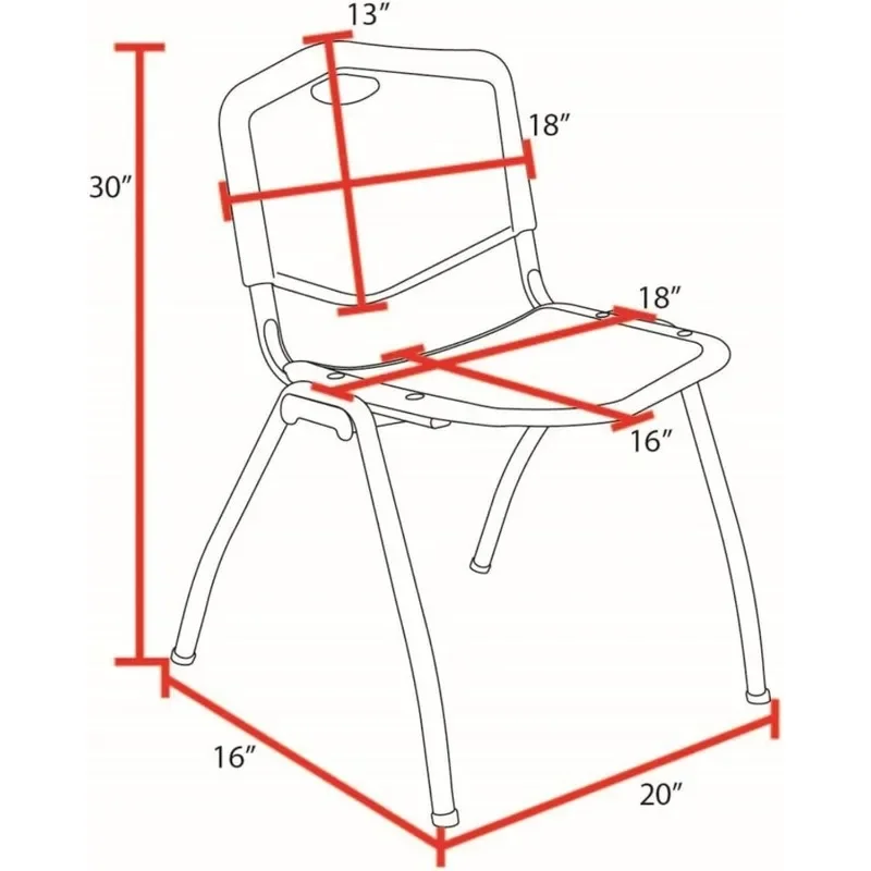 Siège et dossier profilés en plastique avec poignée de transport intégrée, chaises pour une mobilité facile