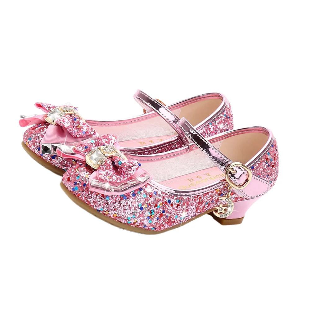 أحذية الرقص للأطفال الوردي حجم 29 مطرزة Bowknot هريرة كعب لينة وحيد أطفال بنات أحذية أنيقة مريحة أداء الرقص