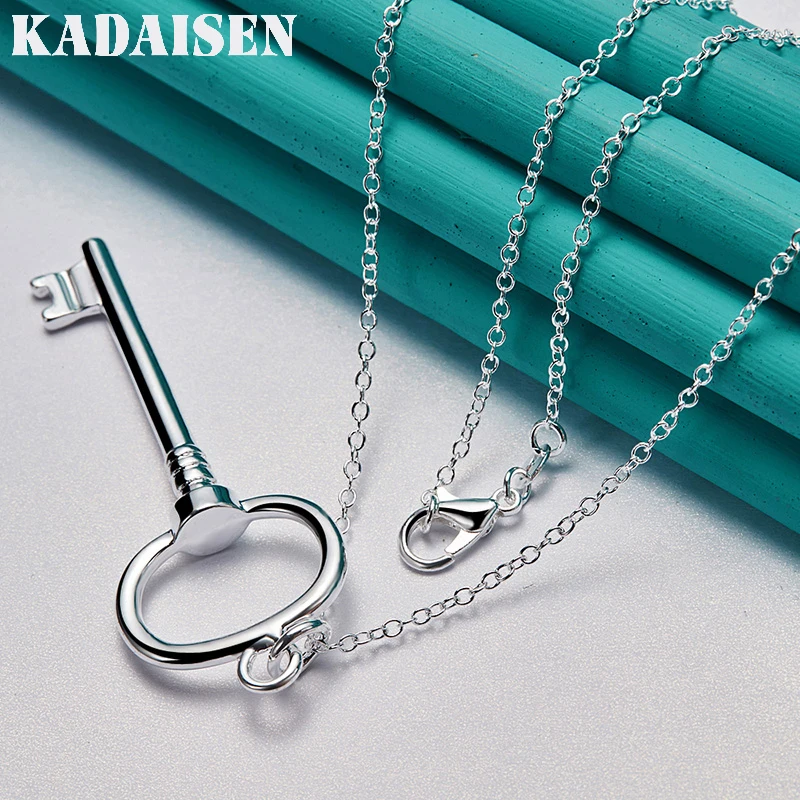 Fine 925 Sterling Silver Round Key 16-30 Inch Pendant Necklace For Women Wedding Engagement Fashion Jewelry