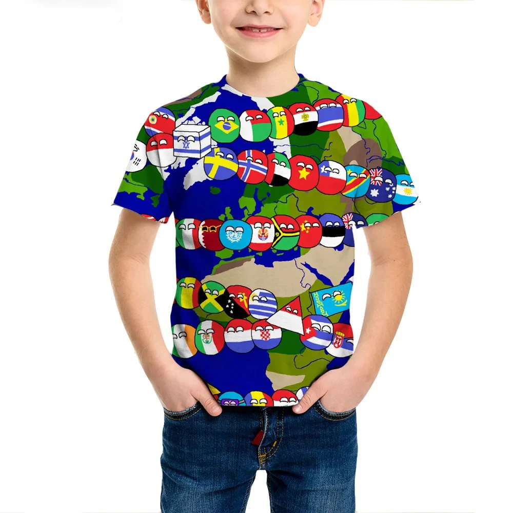 Polandball Countryballs Funny Kids T Shirts 3D Printed Boys Girls Daily Europe National Ball Anime T-shirt Children Cartoon Tops