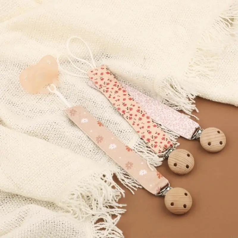 L5YF Nâng cấp Đồ chơi mọc răng có họa tiết hoa & Kẹp gỗ Giữ núm vú giả cho bé