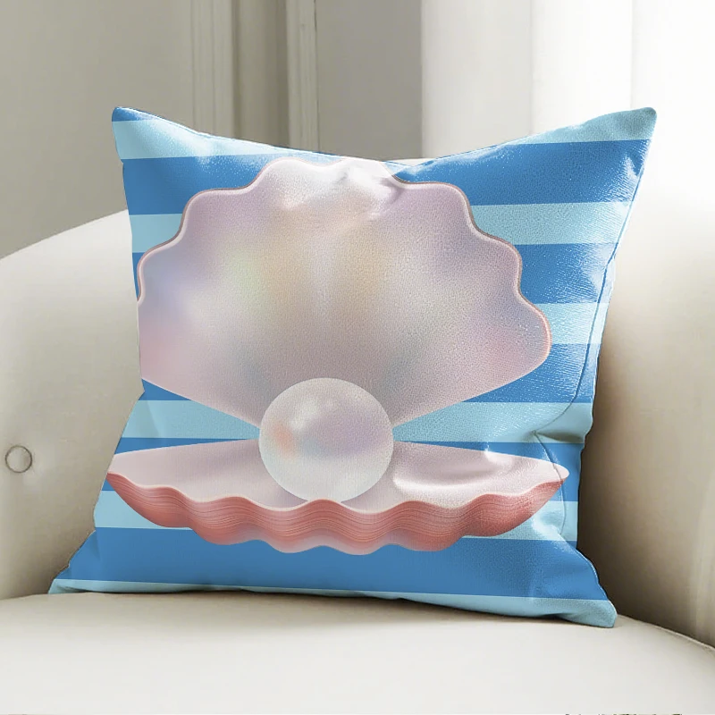 

Shell Pearl Pillow Cushion Blue Striped Pattern Soft Sofa Decor Throw Pillow Home Decor Gift