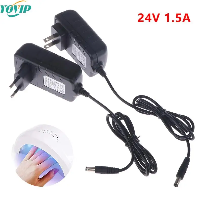 1Pcs DC 24V 1.5A Power Supply Adapter Charger 48W US/EU Plug AC 100-240V for UV LED Light Lamp Nail Dryer