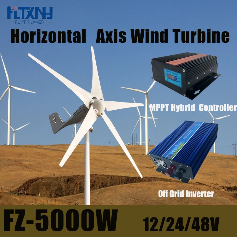 Wind Turbine Generator 5000W 3/4/5 Blades With Charge Controller Windmill RV Yacht Farm Small Wind Generator Home Use Portable