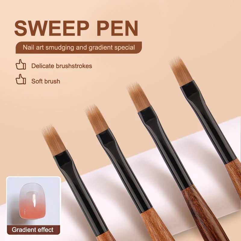 Sandalwood UV Gel Polish Nail Art Ombre Painting Pen With Cover Detail Brush Thicken Drawing Brush High Quality Manicure Tool