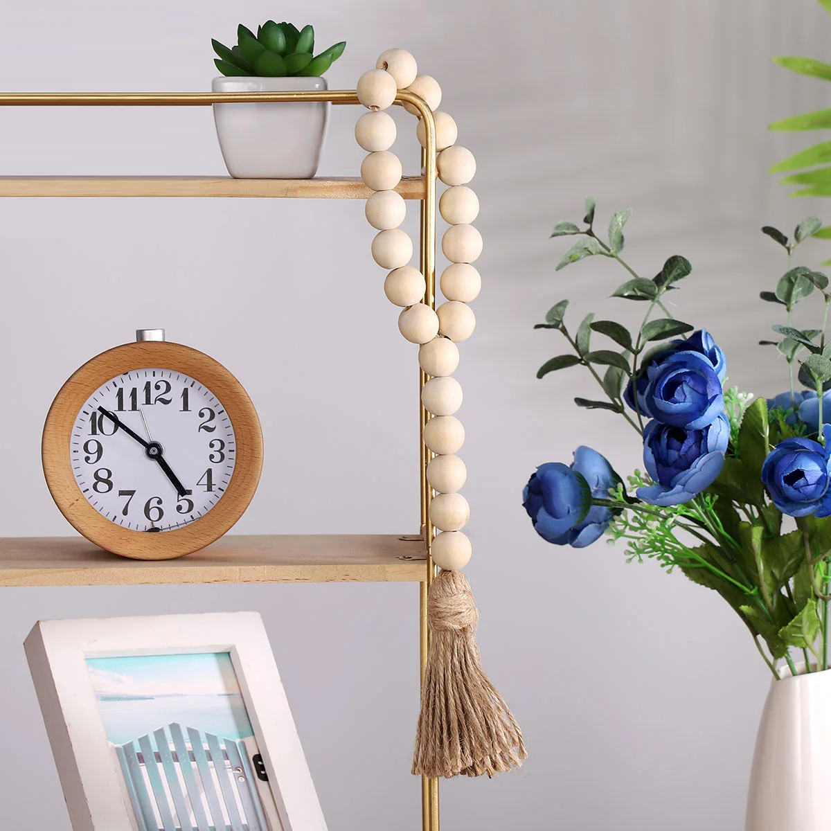 

3pcs Wooden Rustic Home Ornaments Farmhouse Wood Bead String Garland Coffee Table Nursery Wooden Bead Decor String