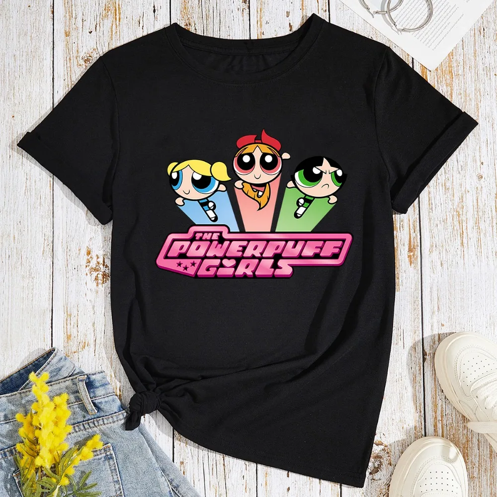 المرأة تي شيرت Kawaii The Powerpuffs الفتيات قصيرة الأكمام بلايز المرأة أنيمي مطبوعة المرأة تي شيرت الكبار الصيف موضة الملابس #4