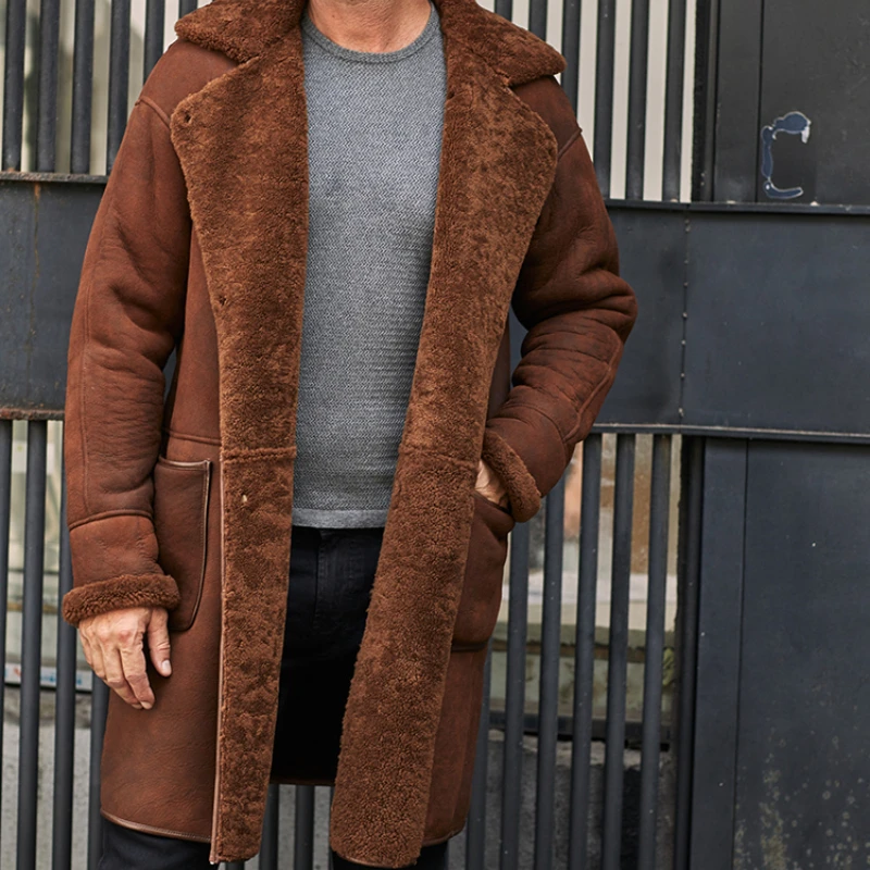 

2022 New Arrival Original Ecology Genuine Leather Jacket Men's Long Trench Shearling Coat Thickened Real Sheepskin Overcoat 5XL